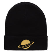 Planet Saturn Embroidered 12 Inch Long Knitted Beanie