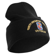 U.S. Army 198th Infantry Brigade Logo Embroidered 12 Inch Solid Knit Cuff Long Beanie Made in USA - Black OSFM