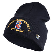 U.S. Army 198th Infantry Brigade Logo Embroidered 12 Inch Solid Knit Cuff Long Beanie Made in USA - Navy OSFM