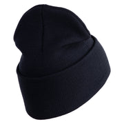 U.S. Army 198th Infantry Brigade Logo Embroidered 12 Inch Solid Knit Cuff Long Beanie Made in USA - Navy OSFM