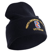 U.S. Army 198th Infantry Brigade Logo Embroidered 12 Inch Solid Knit Cuff Long Beanie Made in USA - Navy OSFM