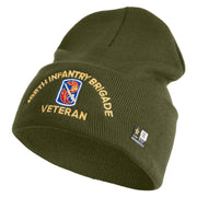 U.S. Army 198th Infantry Brigade Logo Embroidered 12 Inch Solid Knit Cuff Long Beanie Made in USA - Olive OSFM