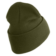 U.S. Army 198th Infantry Brigade Logo Embroidered 12 Inch Solid Knit Cuff Long Beanie Made in USA - Olive OSFM