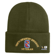 U.S. Army 198th Infantry Brigade Logo Embroidered 12 Inch Solid Knit Cuff Long Beanie Made in USA - Olive OSFM