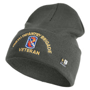 U.S. Army 198th Infantry Brigade Logo Embroidered 12 Inch Solid Knit Cuff Long Beanie Made in USA - Charcoal OSFM