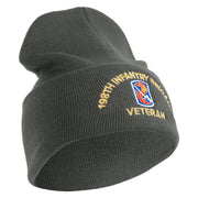 U.S. Army 198th Infantry Brigade Logo Embroidered 12 Inch Solid Knit Cuff Long Beanie Made in USA - Charcoal OSFM