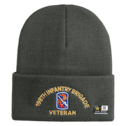 U.S. Army 198th Infantry Brigade Logo Embroidered 12 Inch Solid Knit Cuff Long Beanie Made in USA - Charcoal OSFM