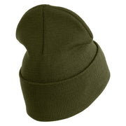 U.S. Army 199th Infantry Brigade Logo Embroidered 12 Inch Solid Knit Cuff Long Beanie Made in USA - Olive OSFM