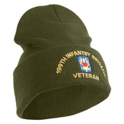 U.S. Army 199th Infantry Brigade Logo Embroidered 12 Inch Solid Knit Cuff Long Beanie Made in USA - Olive OSFM