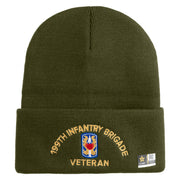 U.S. Army 199th Infantry Brigade Logo Embroidered 12 Inch Solid Knit Cuff Long Beanie Made in USA - Olive OSFM
