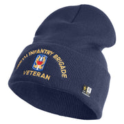 U.S. Army 199th Infantry Brigade Logo Embroidered 12 Inch Solid Knit Cuff Long Beanie Made in USA - Navy OSFM