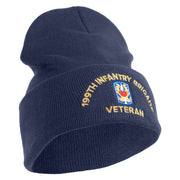 U.S. Army 199th Infantry Brigade Logo Embroidered 12 Inch Solid Knit Cuff Long Beanie Made in USA - Navy OSFM