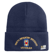 U.S. Army 199th Infantry Brigade Logo Embroidered 12 Inch Solid Knit Cuff Long Beanie Made in USA - Navy OSFM