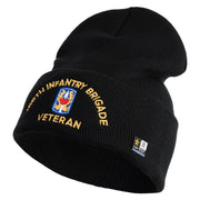 U.S. Army 199th Infantry Brigade Logo Embroidered 12 Inch Solid Knit Cuff Long Beanie Made in USA - Black OSFM