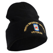U.S. Army 199th Infantry Brigade Logo Embroidered 12 Inch Solid Knit Cuff Long Beanie Made in USA - Black OSFM
