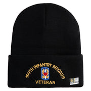 U.S. Army 199th Infantry Brigade Logo Embroidered 12 Inch Solid Knit Cuff Long Beanie Made in USA - Black OSFM