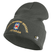 U.S. Army 199th Infantry Brigade Logo Embroidered 12 Inch Solid Knit Cuff Long Beanie Made in USA - Charcoal OSFM