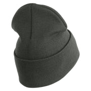 U.S. Army 199th Infantry Brigade Logo Embroidered 12 Inch Solid Knit Cuff Long Beanie Made in USA - Charcoal OSFM