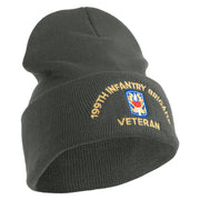 U.S. Army 199th Infantry Brigade Logo Embroidered 12 Inch Solid Knit Cuff Long Beanie Made in USA - Charcoal OSFM