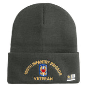 U.S. Army 199th Infantry Brigade Logo Embroidered 12 Inch Solid Knit Cuff Long Beanie Made in USA - Charcoal OSFM