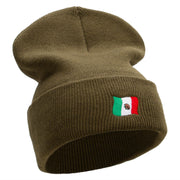 Tiny Mexican Flag Embroidered 12 Inch Long Knitted Beanie