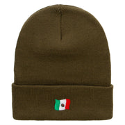 Tiny Mexican Flag Embroidered 12 Inch Long Knitted Beanie