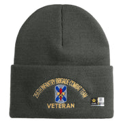 U.S. Army 256th Infantry Brigade Combat Team Logo Embroidered 12 Inch Solid Knit Cuff Long Beanie Made in USA - Charcoal OSFM