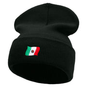 Tiny Mexican Flag Embroidered 12 Inch Long Knitted Beanie