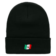 Tiny Mexican Flag Embroidered 12 Inch Long Knitted Beanie