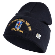 U.S. Army 256th Infantry Brigade Combat Team Logo Embroidered 12 Inch Solid Knit Cuff Long Beanie Made in USA - Navy OSFM