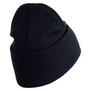 U.S. Army 256th Infantry Brigade Combat Team Logo Embroidered 12 Inch Solid Knit Cuff Long Beanie Made in USA - Navy OSFM