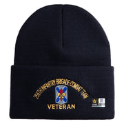 U.S. Army 256th Infantry Brigade Combat Team Logo Embroidered 12 Inch Solid Knit Cuff Long Beanie Made in USA - Navy OSFM