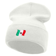 Tiny Mexican Flag Embroidered 12 Inch Long Knitted Beanie