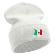 Tiny Mexican Flag Embroidered 12 Inch Long Knitted Beanie