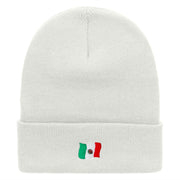 Tiny Mexican Flag Embroidered 12 Inch Long Knitted Beanie