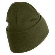 U.S. Army 256th Infantry Brigade Combat Team Logo Embroidered 12 Inch Solid Knit Cuff Long Beanie Made in USA - Olive OSFM