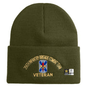 U.S. Army 256th Infantry Brigade Combat Team Logo Embroidered 12 Inch Solid Knit Cuff Long Beanie Made in USA - Olive OSFM