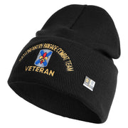 U.S. Army 256th Infantry Brigade Combat Team Logo Embroidered 12 Inch Solid Knit Cuff Long Beanie Made in USA - Black OSFM