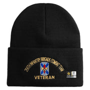 U.S. Army 256th Infantry Brigade Combat Team Logo Embroidered 12 Inch Solid Knit Cuff Long Beanie Made in USA - Black OSFM