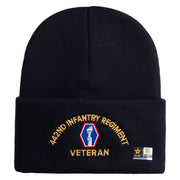 U.S. Army 442nd Infantry Regiment Logo Embroidered 12 Inch Solid Knit Cuff Long Beanie Made in USA - Navy OSFM