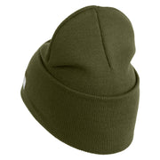 U.S. Army 442nd Infantry Regiment Logo Embroidered 12 Inch Solid Knit Cuff Long Beanie Made in USA - Olive OSFM