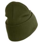 U.S. Army 442nd Infantry Regiment Logo Embroidered 12 Inch Solid Knit Cuff Long Beanie Made in USA - Olive OSFM