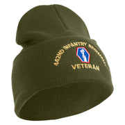 U.S. Army 442nd Infantry Regiment Logo Embroidered 12 Inch Solid Knit Cuff Long Beanie Made in USA - Olive OSFM