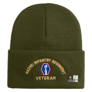 U.S. Army 442nd Infantry Regiment Logo Embroidered 12 Inch Solid Knit Cuff Long Beanie Made in USA - Olive OSFM