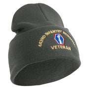 U.S. Army 442nd Infantry Regiment Logo Embroidered 12 Inch Solid Knit Cuff Long Beanie Made in USA - Charcoal OSFM