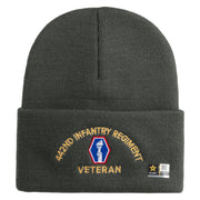 U.S. Army 442nd Infantry Regiment Logo Embroidered 12 Inch Solid Knit Cuff Long Beanie Made in USA - Charcoal OSFM