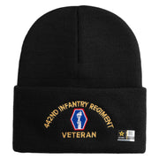 U.S. Army 442nd Infantry Regiment Logo Embroidered 12 Inch Solid Knit Cuff Long Beanie Made in USA - Black OSFM