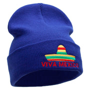 Viva Mexico Independence Embroidered 12 Inch Long Knitted Beanie