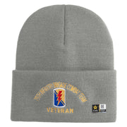 U.S. Army 79th Infantry Brigade Combat Team Logo Embroidered 12 Inch Solid Knit Cuff Long Beanie Made in USA - Dk-Ash OSFM