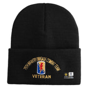 U.S. Army 79th Infantry Brigade Combat Team Logo Embroidered 12 Inch Solid Knit Cuff Long Beanie Made in USA - Black OSFM